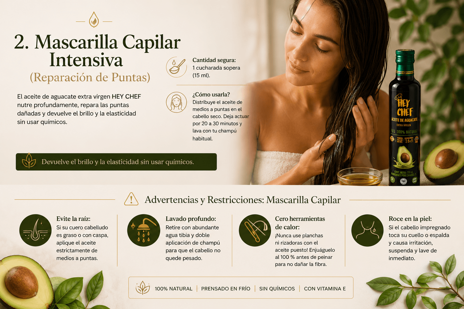 Mascarilla capilar con aceite de aguacate HEY CHEF