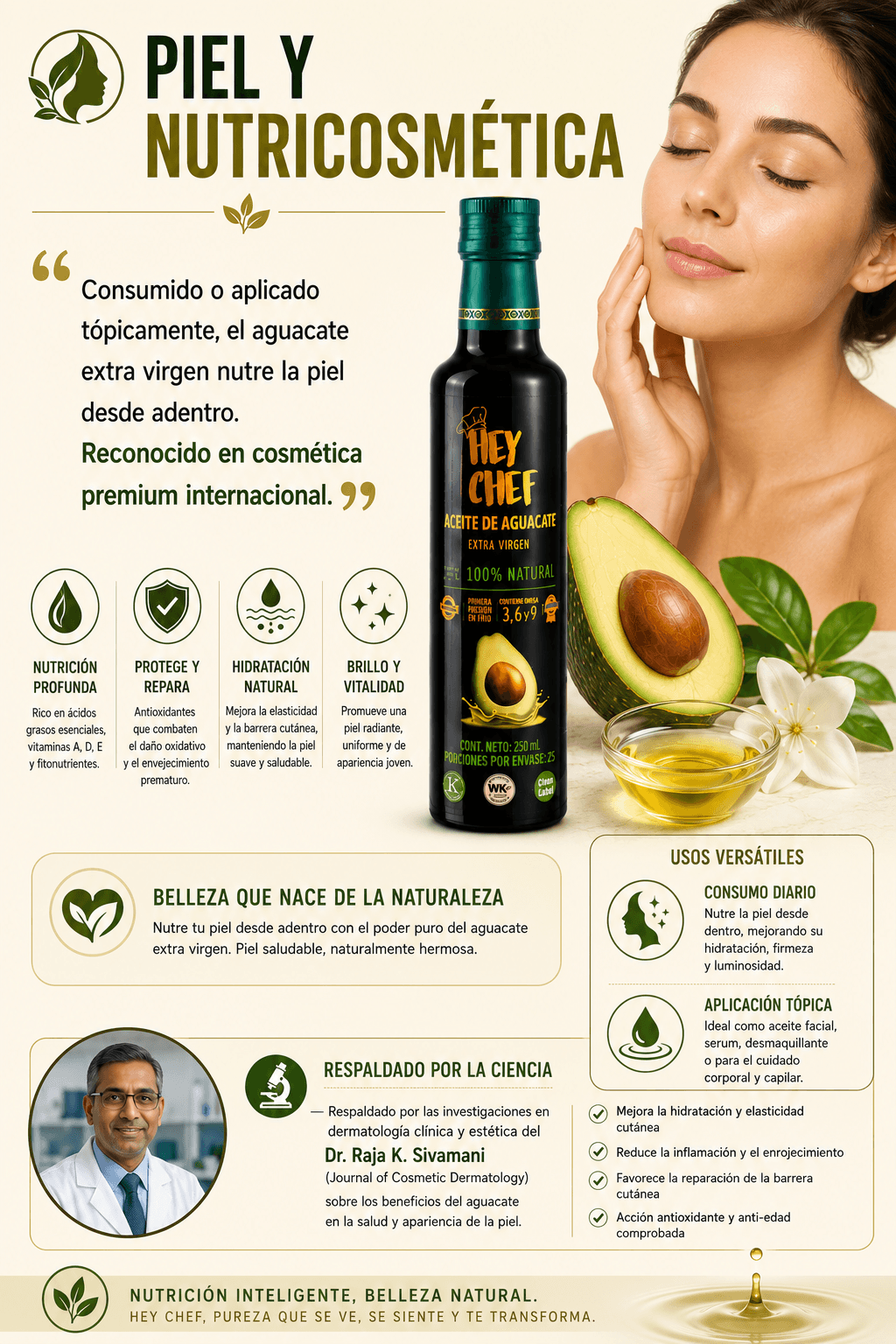 Piel y Nutricosmética — aceite de aguacate extra virgen