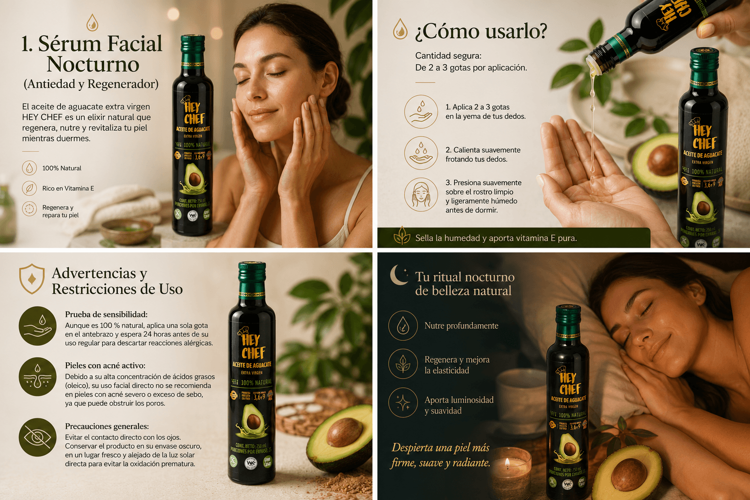 Sérum nocturno con aceite de aguacate HEY CHEF